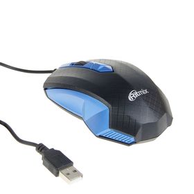 Мышь Ritmix ROM-202, проводная, оптическая, 1000 dpi, USB, синяя