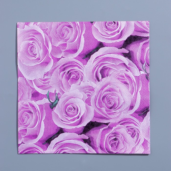 Салфетки бумажные «Розы», 33×33 см, набор 20 шт., сиреневые - Фото 1
