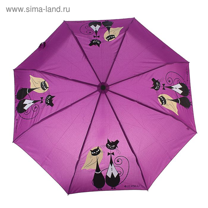 Зонт автоматический "Кошки", R=53см, цвет фуксия
