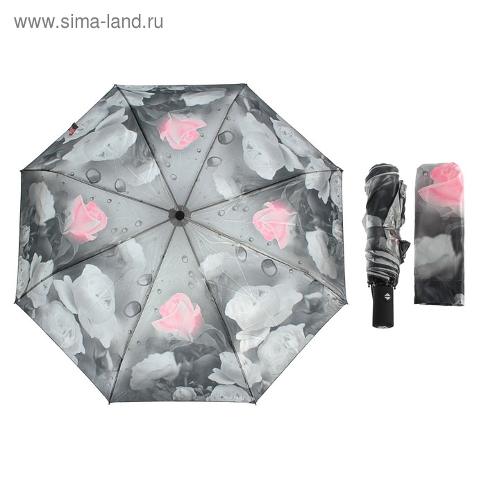 Зонт автоматический "Розы", R=53см, цвет розово-серый