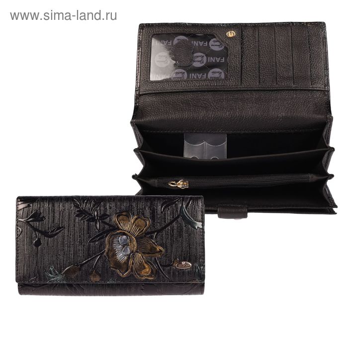 Кошелёк женский, 3 отдела, отдел для карт, монет, 2 наружных кармана, цвет чёрный - Фото 1