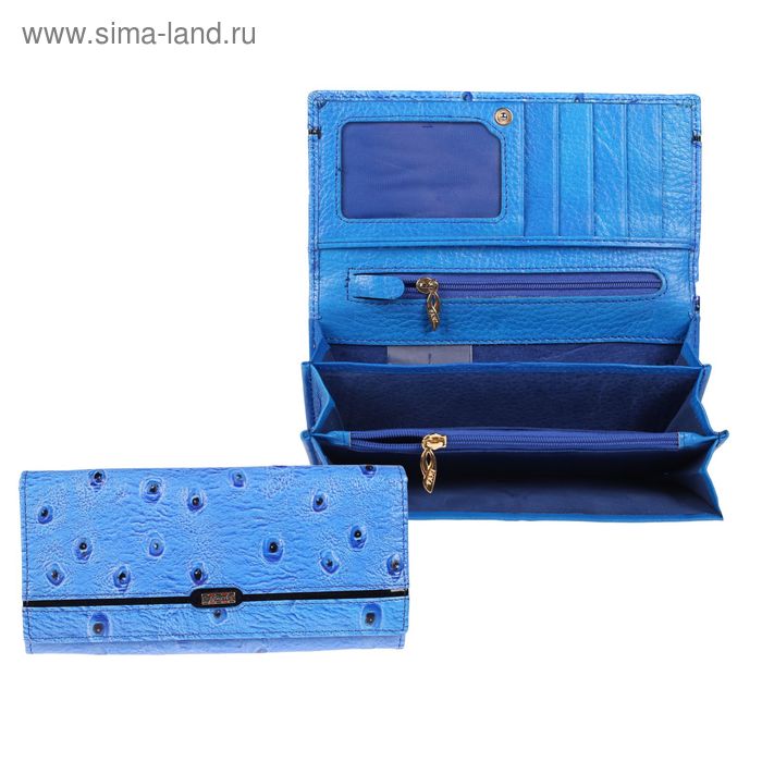 Кошелёк женский на клапане, 2 отдела на рамке, 3 отдела, отдел для карт, цвет синий - Фото 1