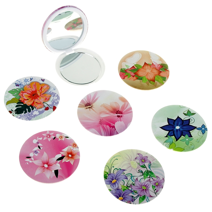 Зеркало складное, круглое, с двукратным увеличением, двустороннее, d=7,2см, цвет МИКС - Фото 1