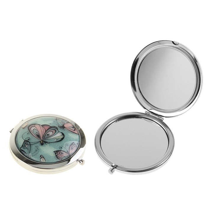 Зеркало складное, круглое, двустороннее, с двукратным увеличением, d=7см, цвет зелёный - Фото 1