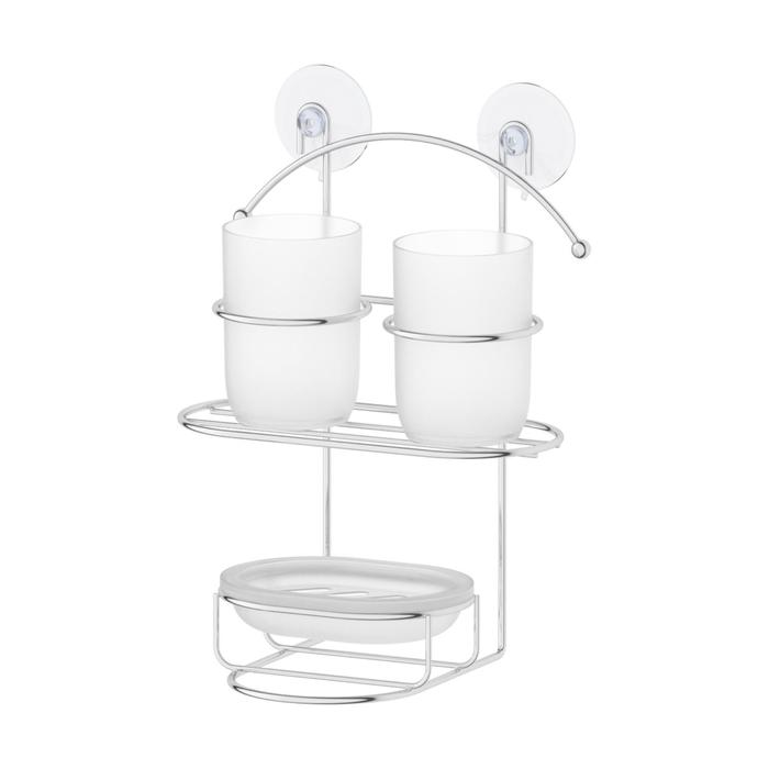 Держатель с двумя стаканами и мыльницей для крепления, пластик, хром - Фото 1