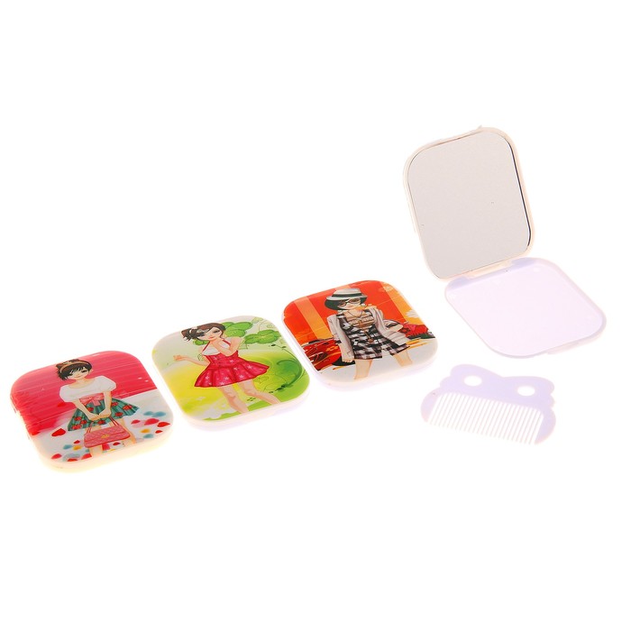 Зеркало складное с расчёской, квадратное, без увеличения, цвет МИКС - Фото 1