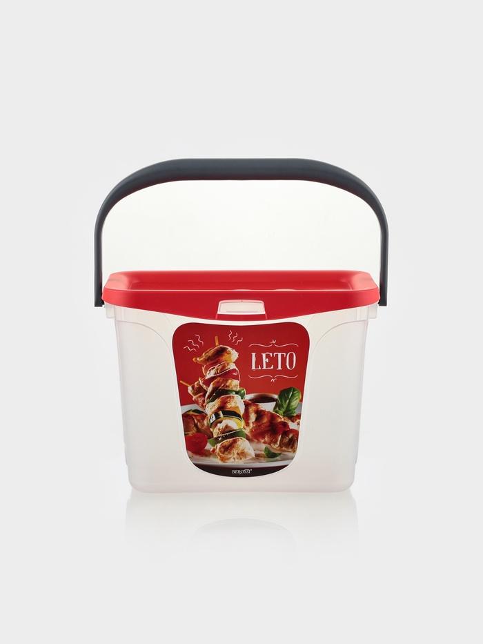 Контейнер для шашлыка c ручкой BEROSSI Leto, 6 л, пластик, прозрачный, крышка красная - Фото 1