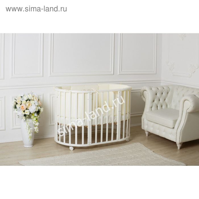 Детская кроватка трансформер Incanto Mimi 7 в 1, круглая/овальная, белая