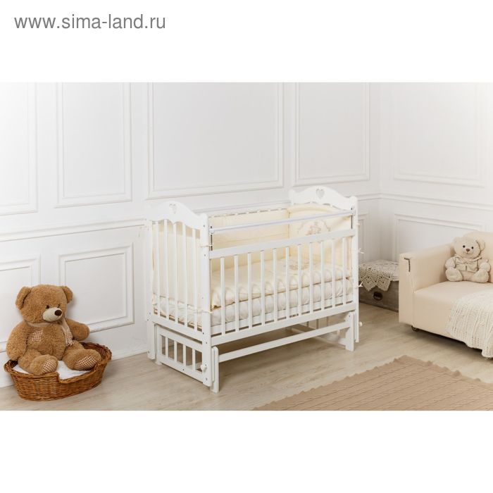 Кроватка детская Incanto Sofi с сердечком, поперечное качание, белая - Фото 1