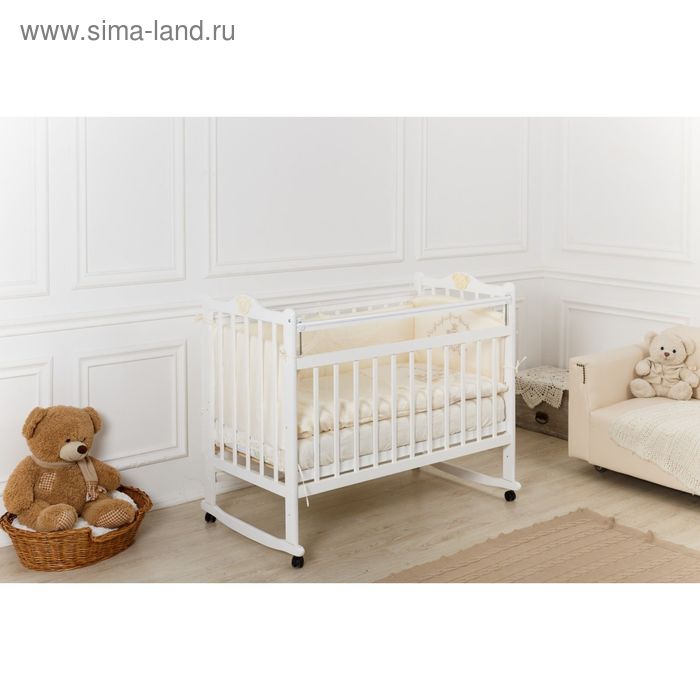Кроватка детская Incanto Pali  с мишкой, колесо-качалка, белая - Фото 1