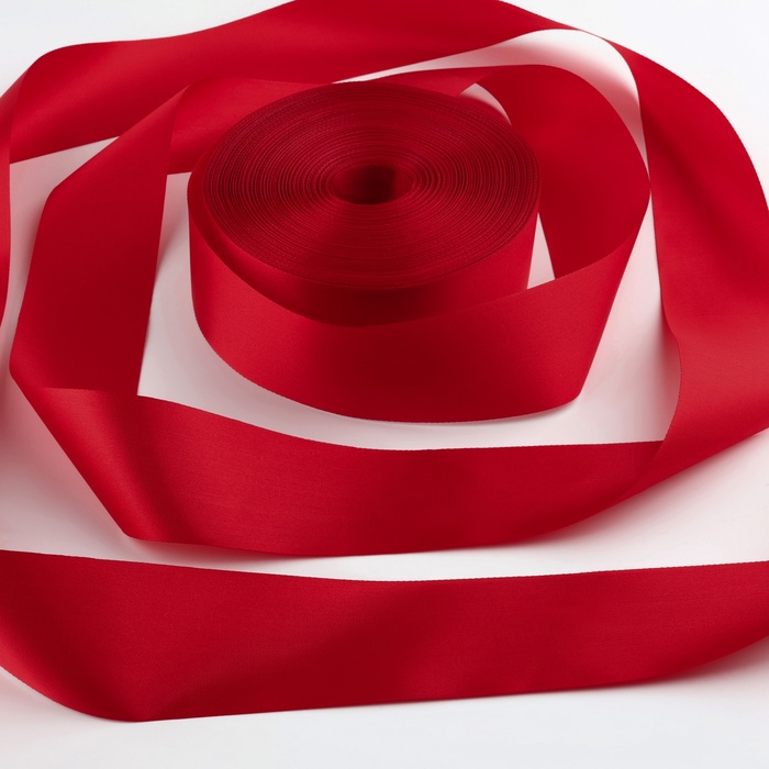 Лента атласная, 50 мм × 100 ± 5 м, цвет красный - Фото 1