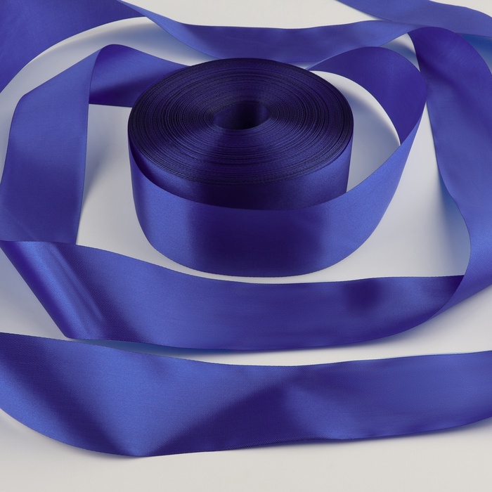 Лента атласная, 50 мм, 100±5 м, синяя - Фото 1