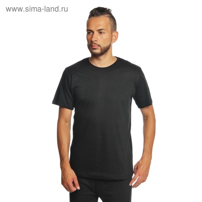 Футболка однотонная мужская цвет чёрный, р-р 48 - Фото 1