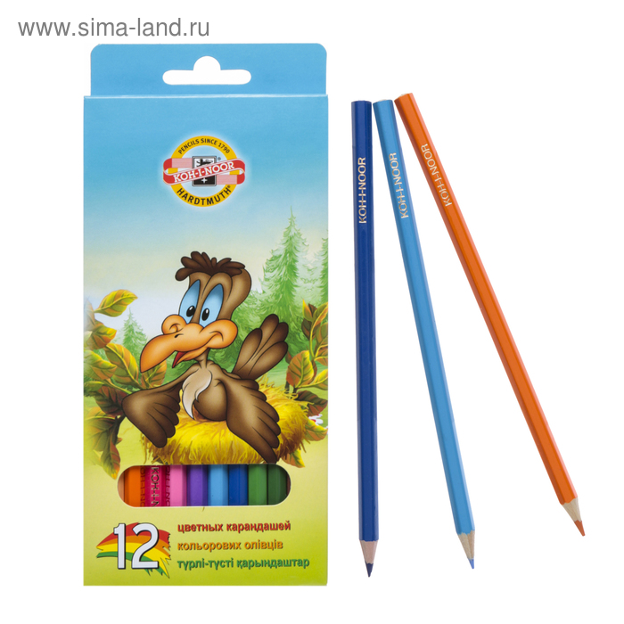 Карандаши 12 цветов Koh-I-Noor 3552, "Птицы" - Фото 1