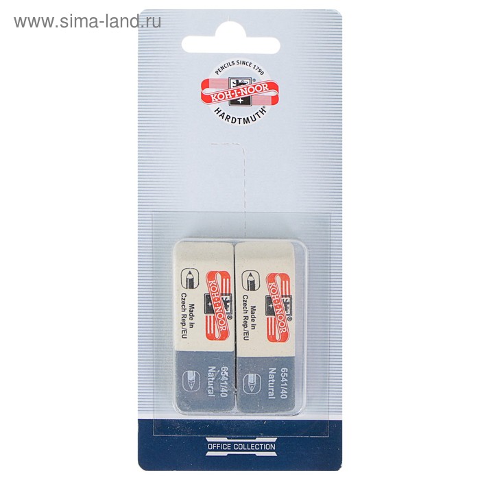 Набор ластиков 2 штуки Koh-I-Noor Sanpearl 6541/40, комбинированный, каучук, блистер - Фото 1