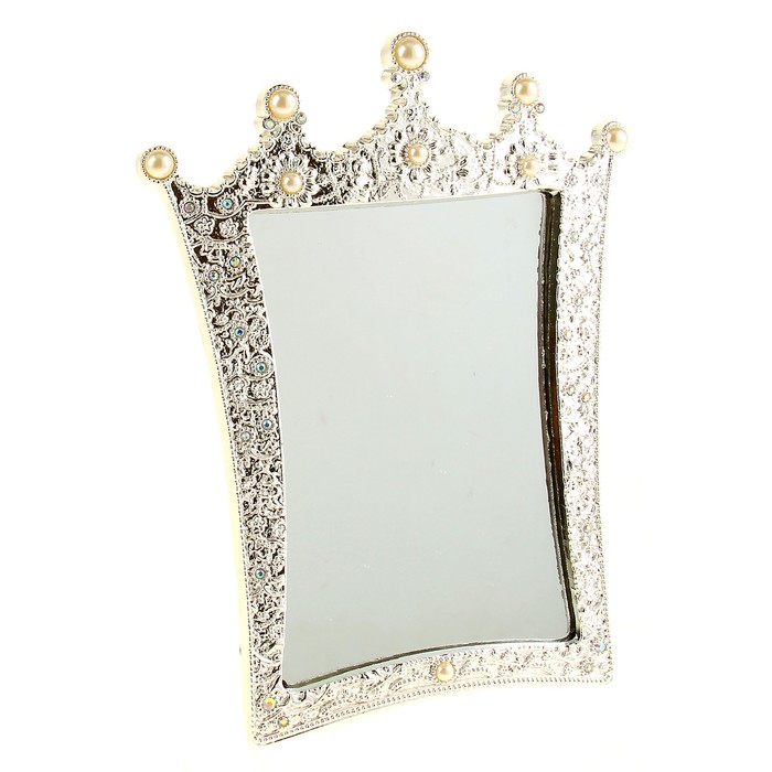 Зеркало интерьерное "Корона", с жемчугом, со стразами, прямоугольное, цвет серебристый - Фото 1