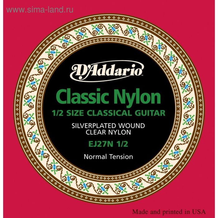 Струны для классической гитары D'Addario EJ27N-1/2 размером 1/2, ученические, нейлон - Фото 1