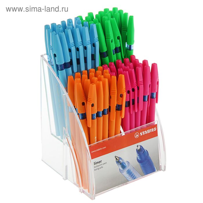 Ручка шариковая Stabilo Liner 808 флуоресцентная, узел 0,5 мм, чернила синие, дисплей, микс - Фото 1
