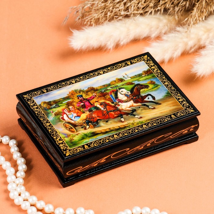 Шкатулка «Тройка в поле», 10×14 см, лаковая миниатюра - фото 1906854787