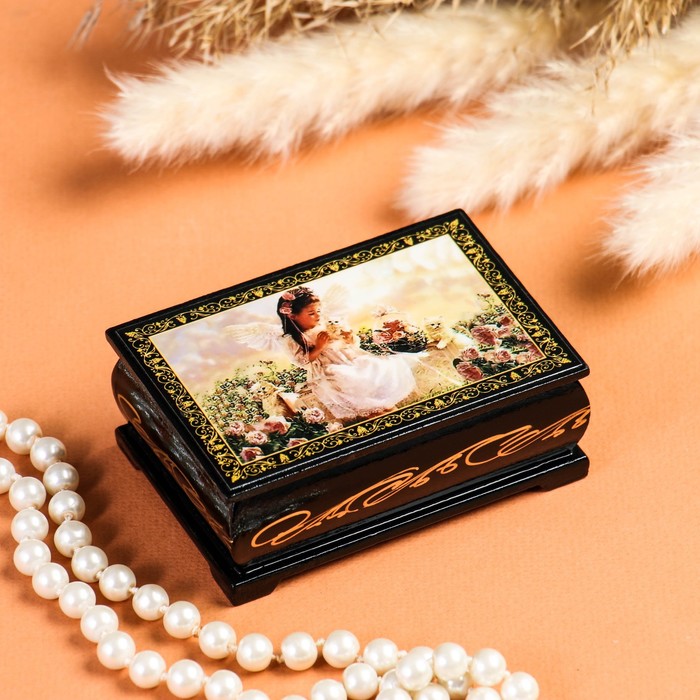 Шкатулка «Ангел с котенком», 6×9 см, лаковая миниатюра - фото 1906854790