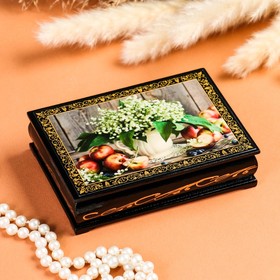 Шкатулка «Ландыши в кувшине», 10x14 см, лаковая миниатюра