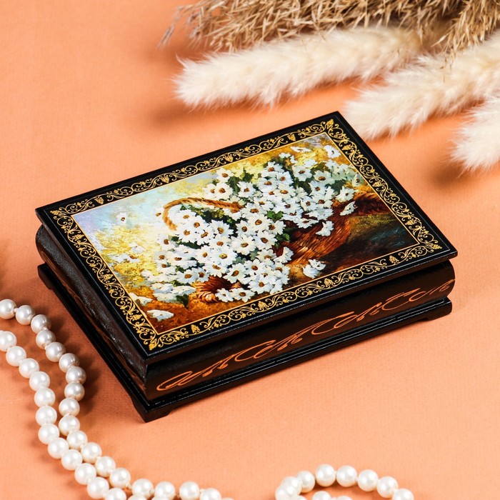 Шкатулка «Ромашки», 10×14 см, лаковая миниатюра - фото 1906854799