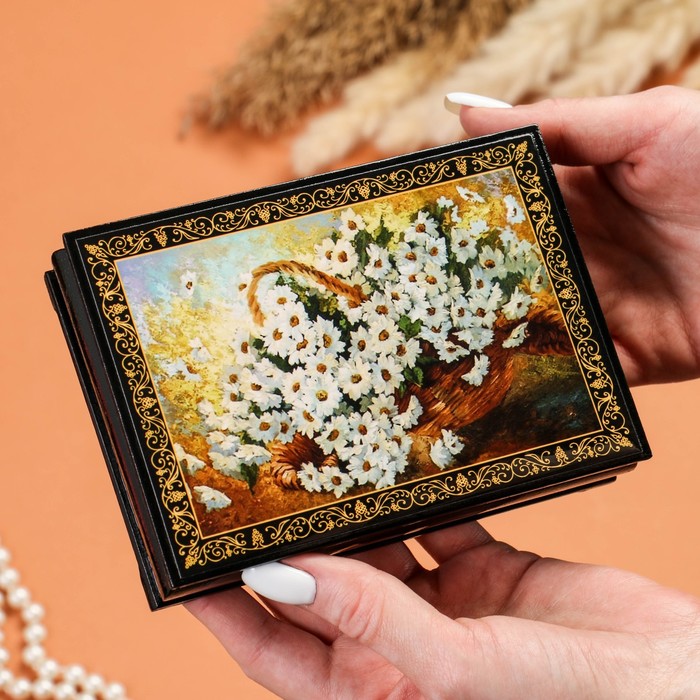 Шкатулка «Ромашки», 10×14 см, лаковая миниатюра - фото 1925834192