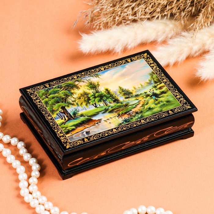 Шкатулка «Ручей», 10×14 см, лаковая миниатюра