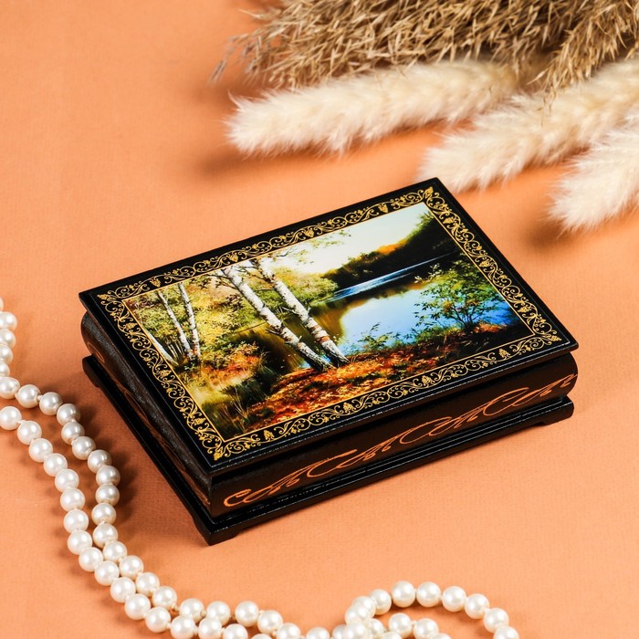 Шкатулка «Берег озера», 10×14 см, лаковая миниатюра - фото 1906854811