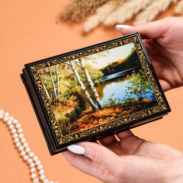 Шкатулка «Берег озера», 10×14 см, лаковая миниатюра - фото 1906854813