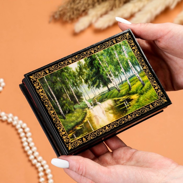 Шкатулка «Аисты в лесу», 10×14 см, лаковая миниатюра - фото 1906854816
