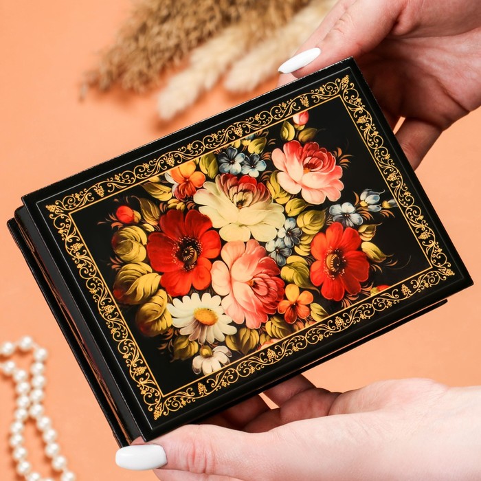 Шкатулка «Цветочная роспись», 11×16 см, лаковая миниатюра - фото 1906854822