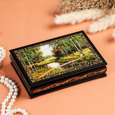 Шкатулка «Мостик через ручей», 11×16 см, лаковая миниатюра