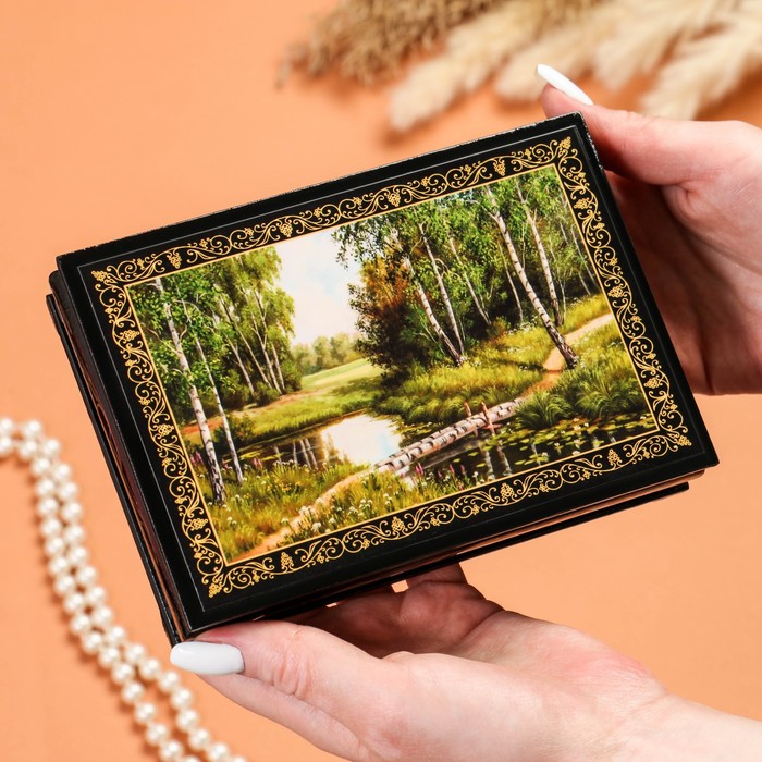 Шкатулка «Мостик через ручей», 11×16 см, лаковая миниатюра - фото 1906854828