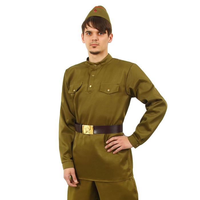 Гимнастёрка военная мужская + пилотка, ремень, р. 52, рост 182 см - Фото 1