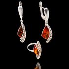 Гарнитур посеребрение 2 предмета: серьги, кольцо «Янтарь» резная вставка, цвет МИКС, размер 18 - Фото 1