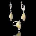 Гарнитур посеребрение 2 предмета: серьги, кольцо «Янтарь» резная вставка, цвет МИКС, размер 18 - Фото 2