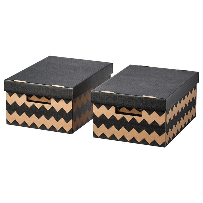 Коробка с крышкой, 2 шт, цвет черный/естественный ПИНГЛА - Фото 1