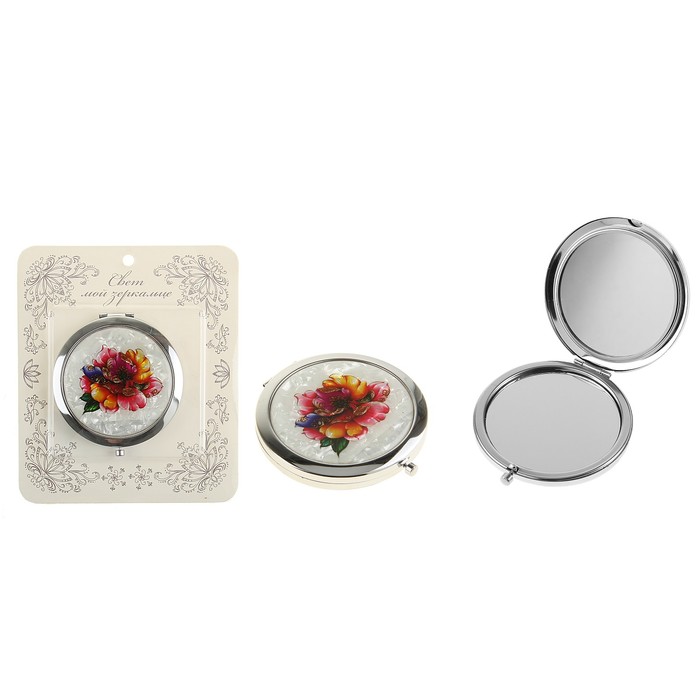 Зеркало складное, круглое, двустороннее, с двукратным увеличением, d=7см, разноцветное - Фото 1