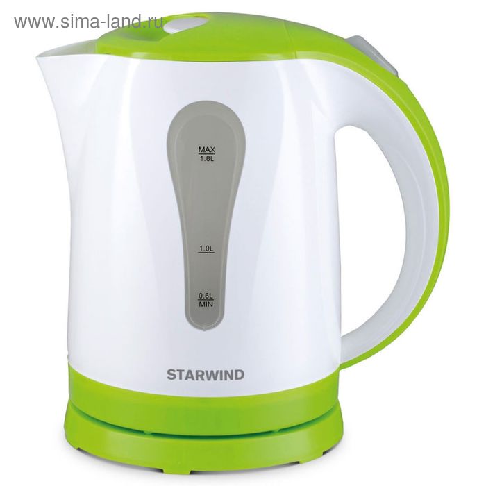 Чайник электрический Starwind SKP2215, пластик, 1.8 л, 2200 Вт, бело-зеленый - Фото 1