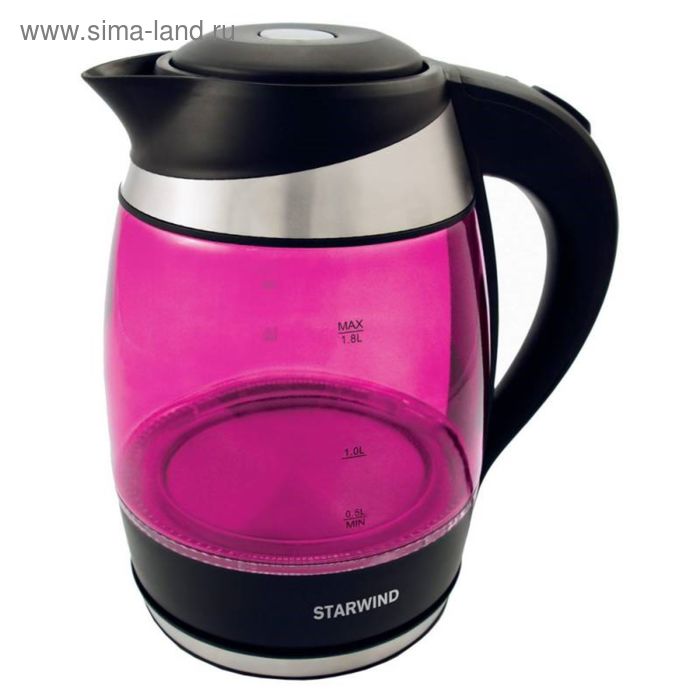 Чайник электрический Starwind SKG2214, стекло, 1.8 л, 2200 Вт, розовый - Фото 1