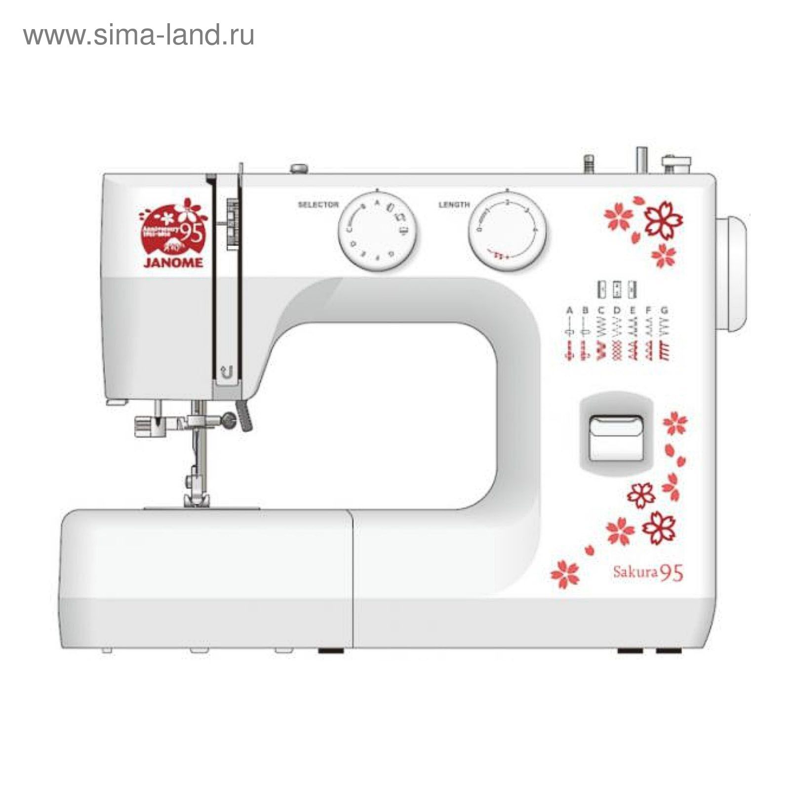 Швейная машина Janome Sakura 95, обметочная, эластичная, потайная строчка,  белый/цветы