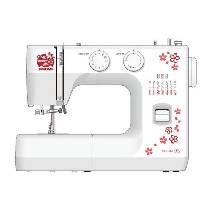 Швейная машина Janome Sakura 95, обметочная, эластичная, потайная строчка, белый/цветы