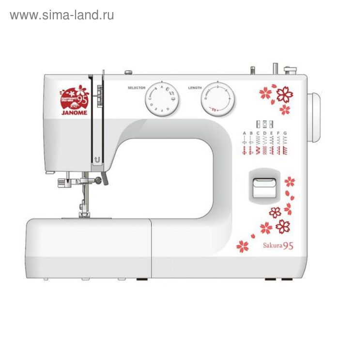 Швейная машина Janome Sakura 95, обметочная, эластичная, потайная строчка, белый/цветы - Фото 1