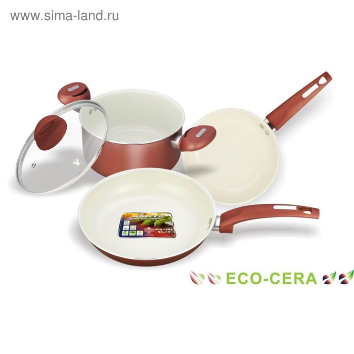 Набор кухонной посуды, 4 предмета: кастрюля с крышкой 2,8 л, сковорода d=20, 24 см - Фото 1