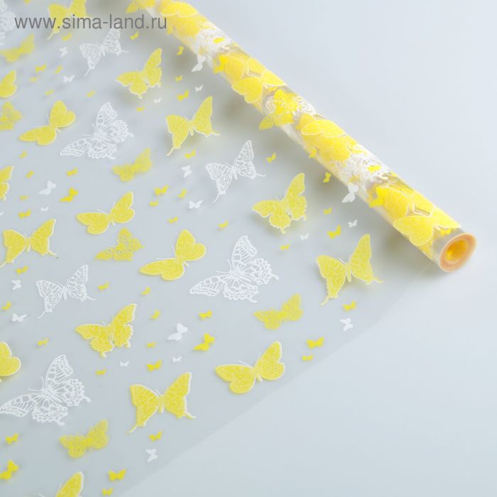 Пленка для цветов и подарков "Бабочки" бело-жёлтый 0.7 х 7 м, 40 мкм - Фото 1