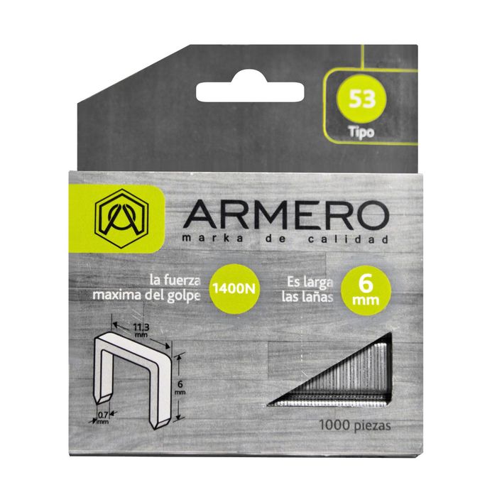 Скобы для степлера ARMERO, тип 53, 6 мм, заостренный наконечник, 1000 шт.