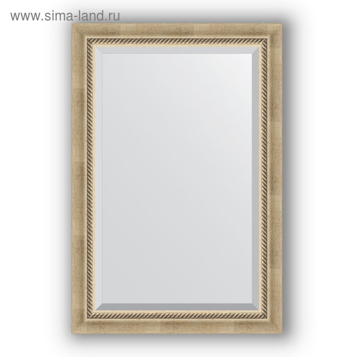Зеркало с фацетом в багетной раме - состаренное серебро с плетением 70 мм, 63 х 93 см, Evoform - Фото 1