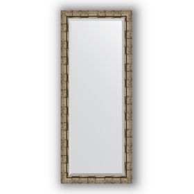 Зеркало с фацетом в багетной раме - серебряный бамбук 73 мм, 63 х 153 см, Evoform