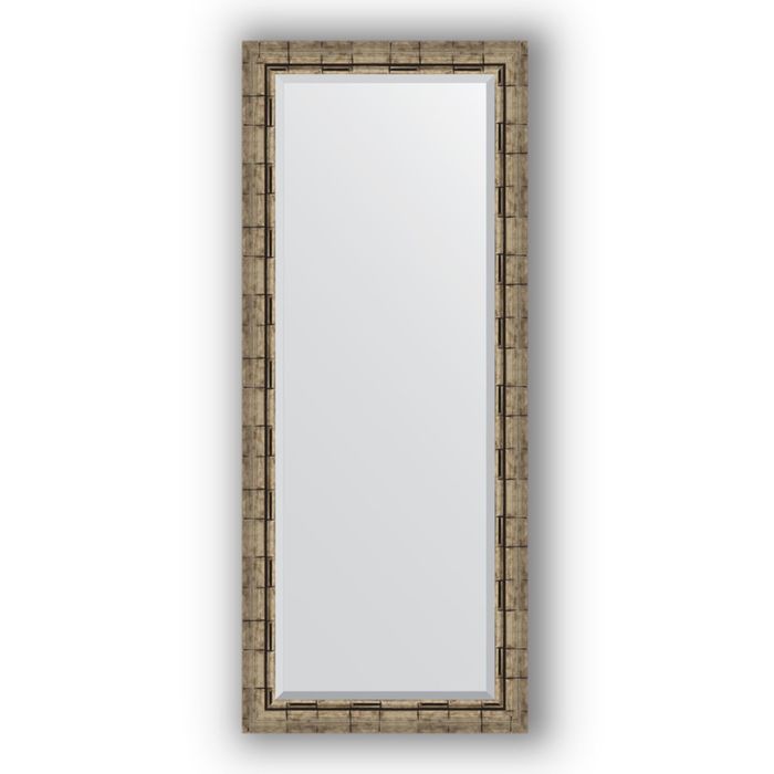 Зеркало с фацетом в багетной раме - серебряный бамбук 73 мм, 63 х 153 см, Evoform